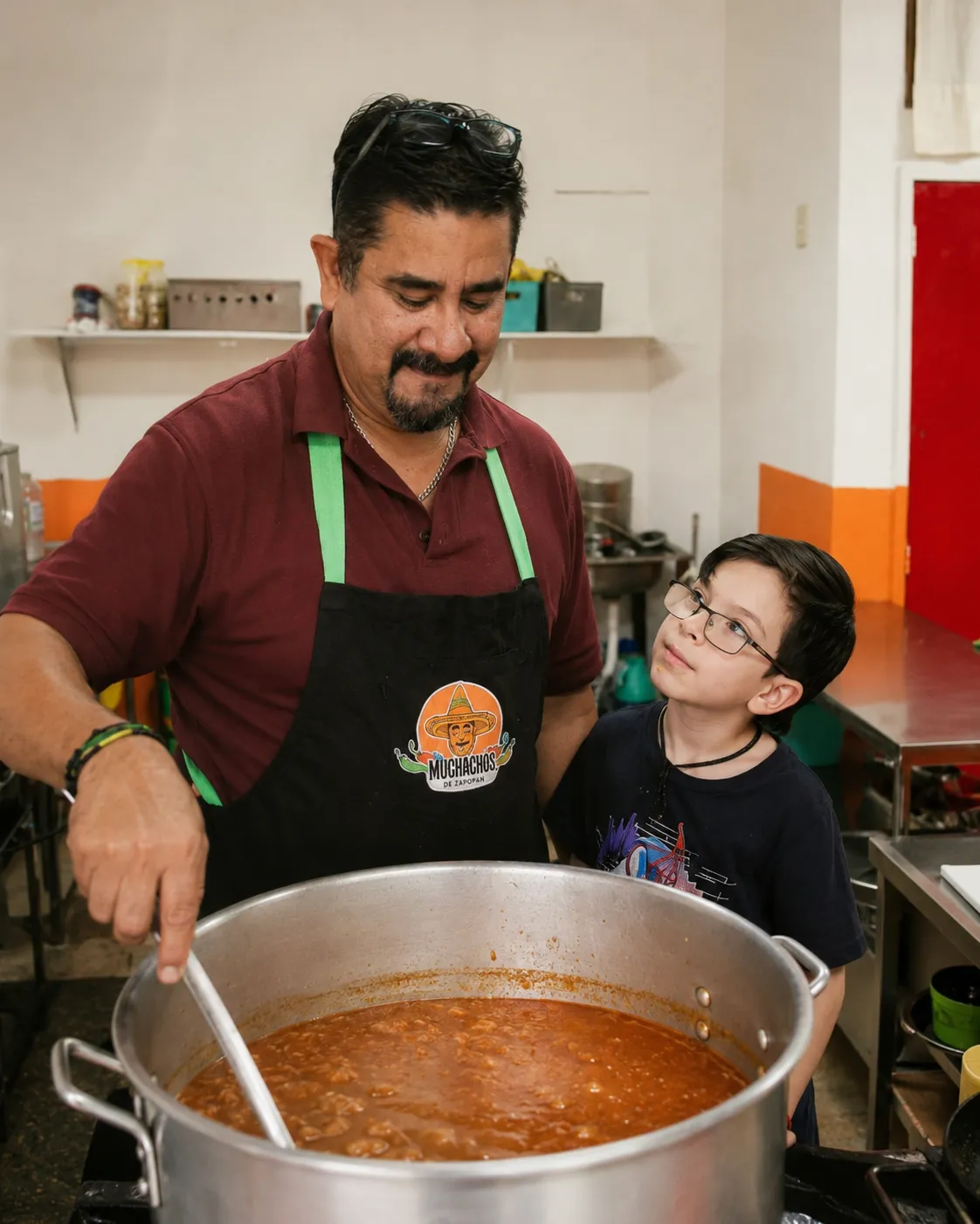 Jorge "Tito Menudo" preparando menudo en la cocina